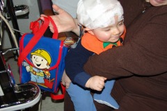 Alexander's EEG wiring panel is cleverly kept in the "Bob the Builder" bag...