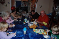 Digging into the ice cream cake!