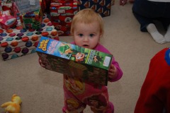 Katie and the traditional box of cereal!