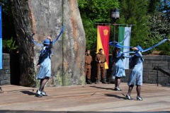 The Beauxbatons girls with wands and ribbons...