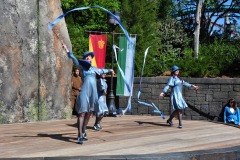 The Beauxbatons girls with wands and ribbons...