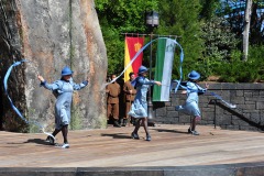 The Beauxbatons girls with wands and ribbons...