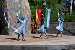 The Beauxbatons girls with wands and ribbons...