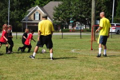 Katie almost makes it clear past the defenders...
