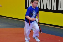 Nicholas weaving to touch the final cone...