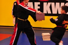 Breaking the board with a tornado kick...