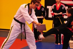 Double roundhouse kick makes short work of the second board...