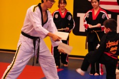 Double roundhouse kick makes short work of the second board...