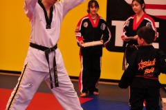 Double roundhouse kick makes short work of the second board...